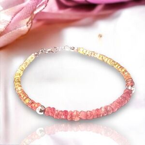 New Solid 14k Rose Gold Natural Sunstone Yellow Sapphire Bracelet 7.4" - 7.75"